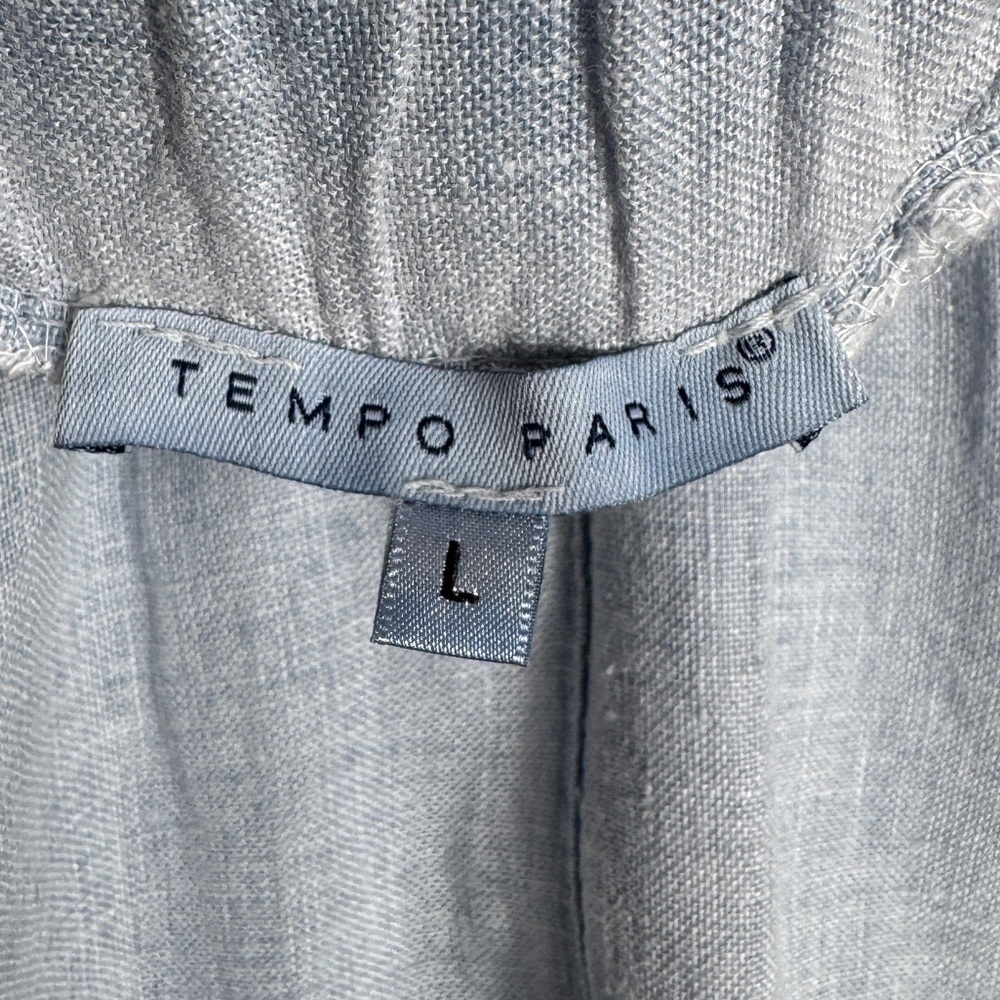 Tempo Paris Linen Side Slit Crop Pants, Light Blue, Size L - Picture 4 of 6
